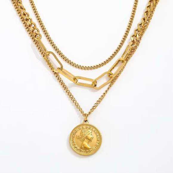 18K Gold Plated Layered Coin Pendant Necklace - Picture 2 of 7